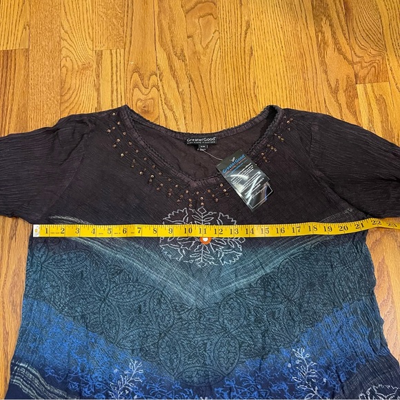 Greater Good ~ Earth & Sky Ombré Embroidered, Sequined, Beaded Boho Top - Picture 13 of 14